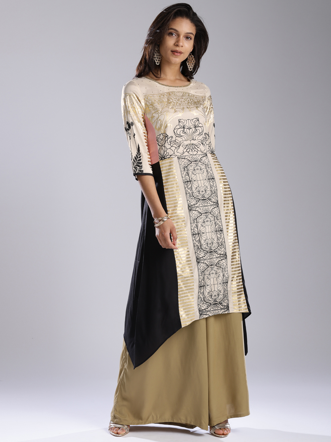 Myntra - Women Beige & Black Printed A-Line Kurta - Suggested Products