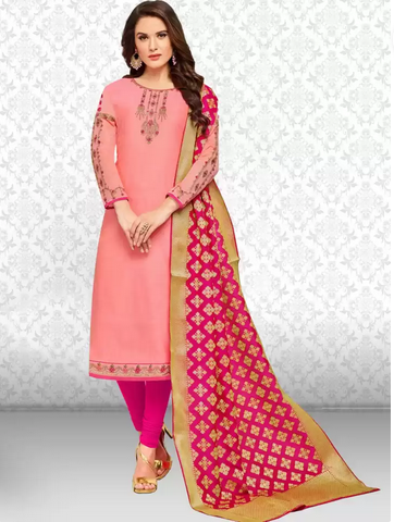 Amazon.com: GJ Fashion Indian Style Readymade Embroiderd Salwar Suit  Chanderi Cotton & Georgette with Designer Dupatta for Women : Clothing,  Shoes & Jewelry